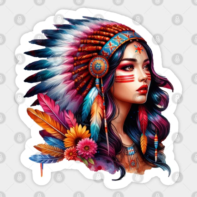 Native American, Beauty, Yatokya, Sun Girl | Catsie Cat Sticker by Catsie Cat